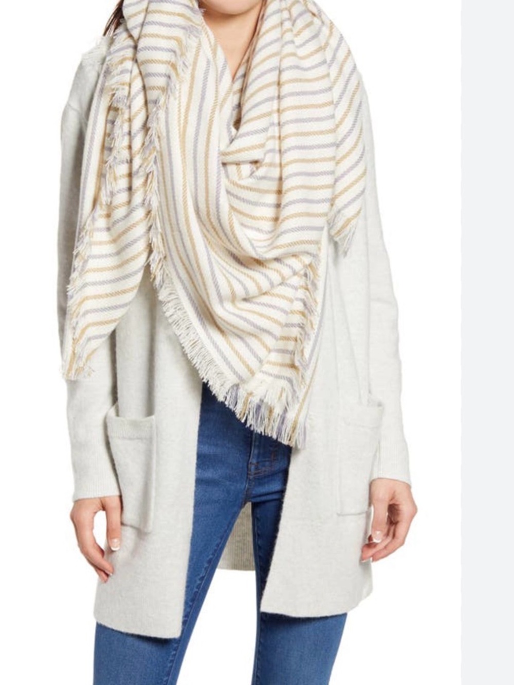 Madewell Striped Lightweight Blanket Scarf Cream, Gray and Beige